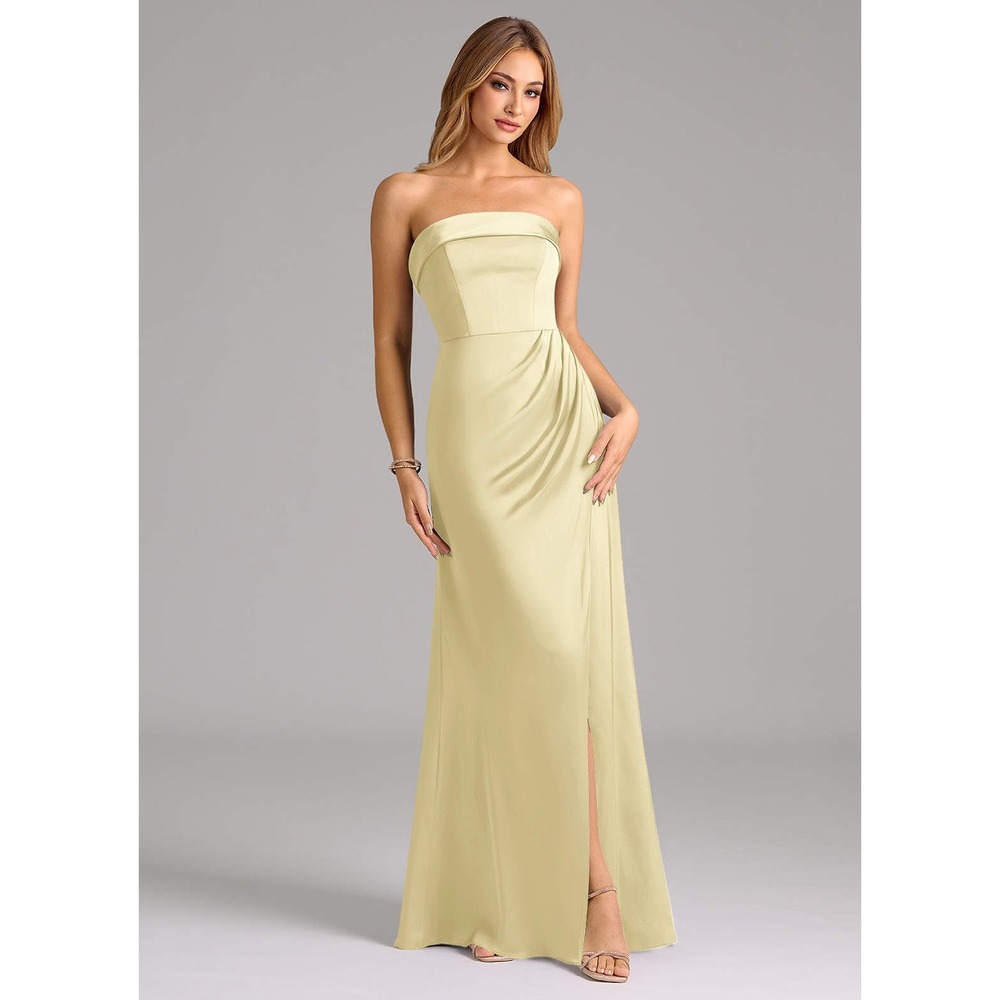Azazie Aretha Strapless Stretch Satin Convertible Dress A6 Lemon Sorbet NWT
